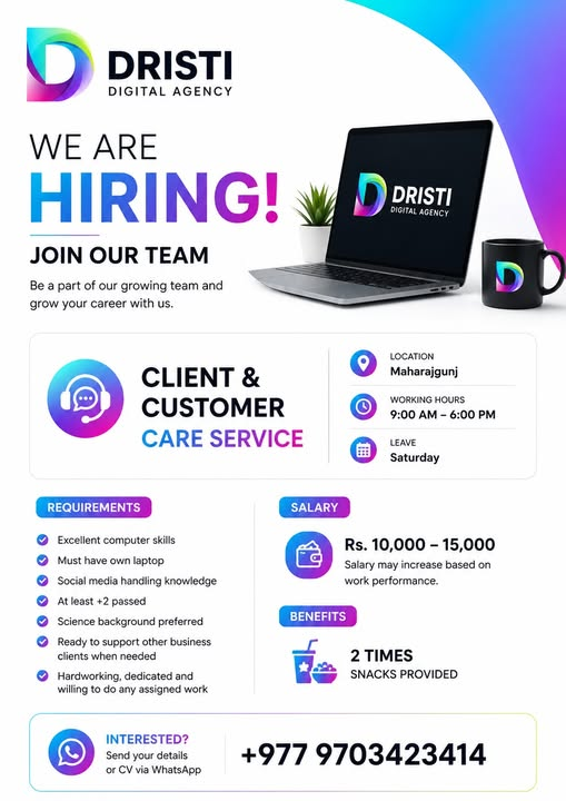Customer Care Hiring Poster for Dristi Digital Agency