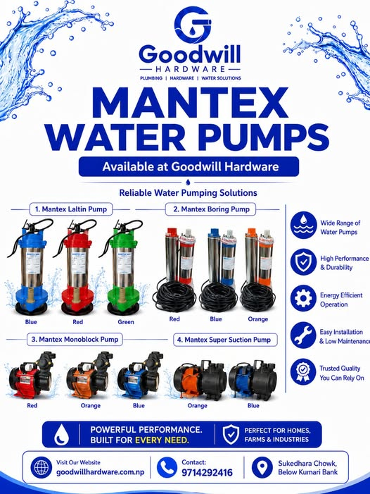 Mantex Water Pumps for Goodwill Hardware
