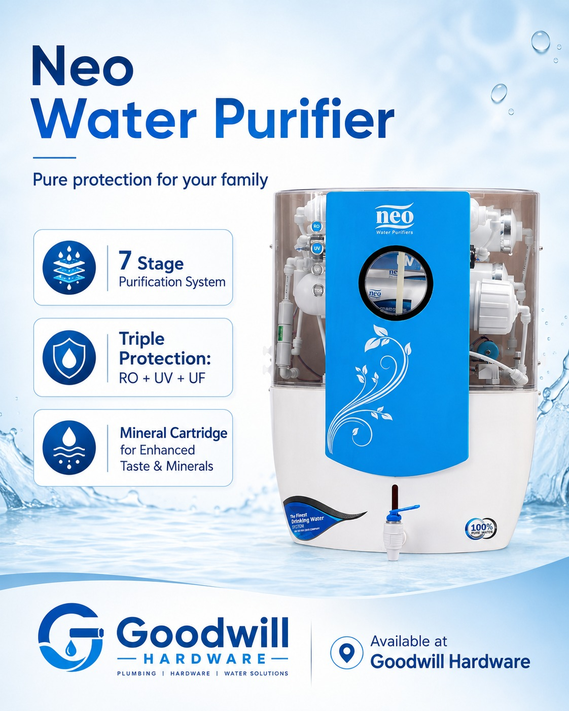 Neo Water Purifier for Goodwill Hardware