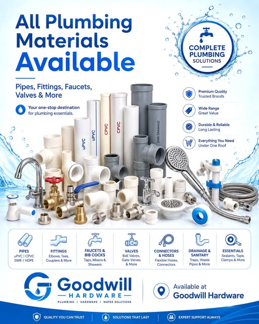 Plumbing Material for Goodwill Hardware
