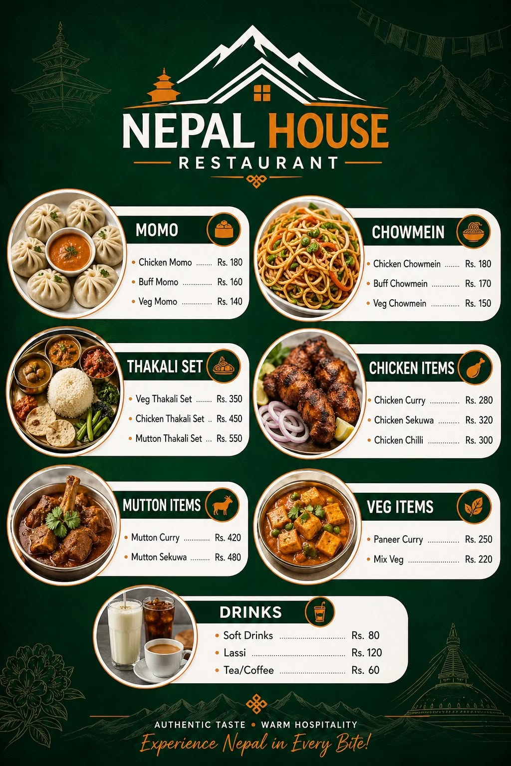 Menu Design 1 for Nepal House Restaurant